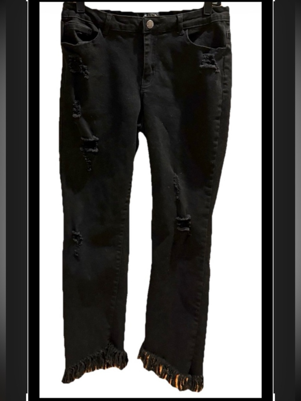 A.Z.I. New York Black Ripped Jeans With Fringed Hem Stretch Women’s Size 8